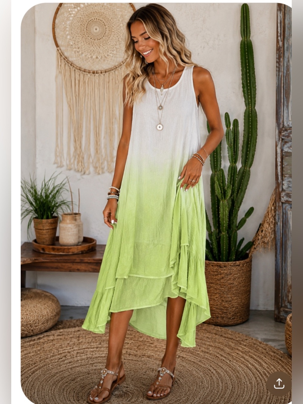 Louida Sleeveless Ombre White to Light Green Dress, size small, 45” long, $45